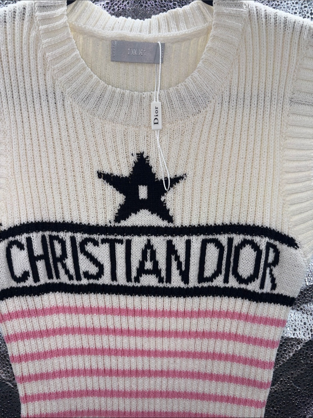 Dior Cream Ribbed Logo Knit Sweater/Dress - Picture 2 of 5